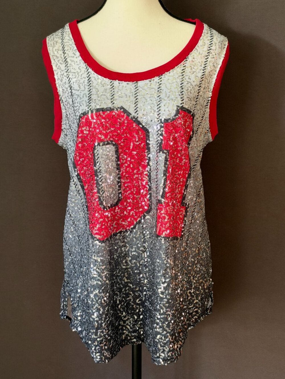 Balera Silver Red Ombre Sequin Jersey Tank Top 01 Hip Hop Dance Costume MA